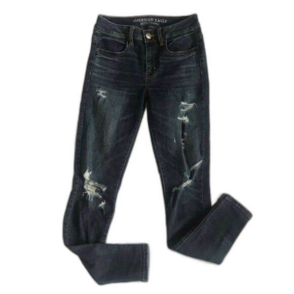 American Eagle Jeans Jegging Hi Rise Super Stretch Skinny 2 2R 26 x29 Ripped AEO - Picture 1 of 12